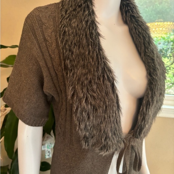 The Limited Brown Cardigan with Open Front and Plush Texture - Picture 3 of 7
